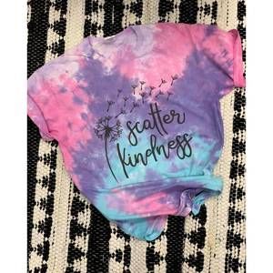 NEW MIDWEST TEES women's scatter kindness tie dye graphic tee shirt in multi